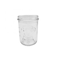 Transparent 250ml Round Jam Glass mason jar with Dog and Letters Embossed Logo