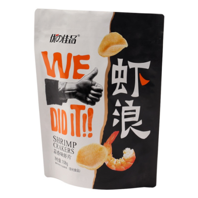 Stand Up Snack Food Plastic Packaging Sealable Zipper Bag For Prawn Cracker Chips